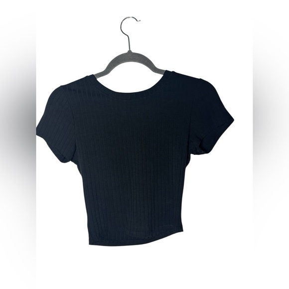 Bozzolo Women’s Black Ribbed Crop Top Small – Short Sleeve Stretch Tee - Picture 1 of 5